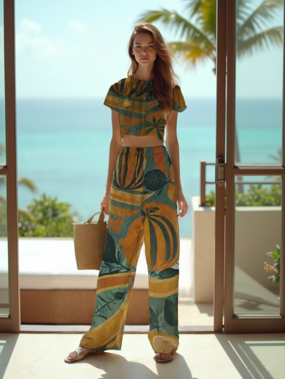 Abstract Italian lemon print Women's Satin Pajama Pants
