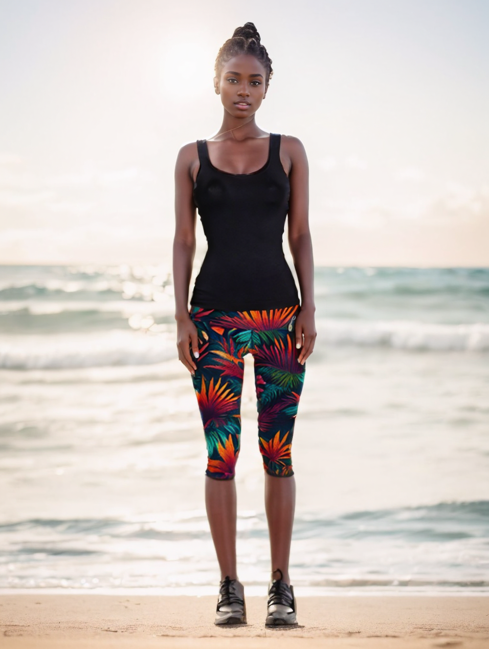 Abstract Neon Tropical Pattern with vibrant pops of color Women's All-Over Print Mid-Rise Capri