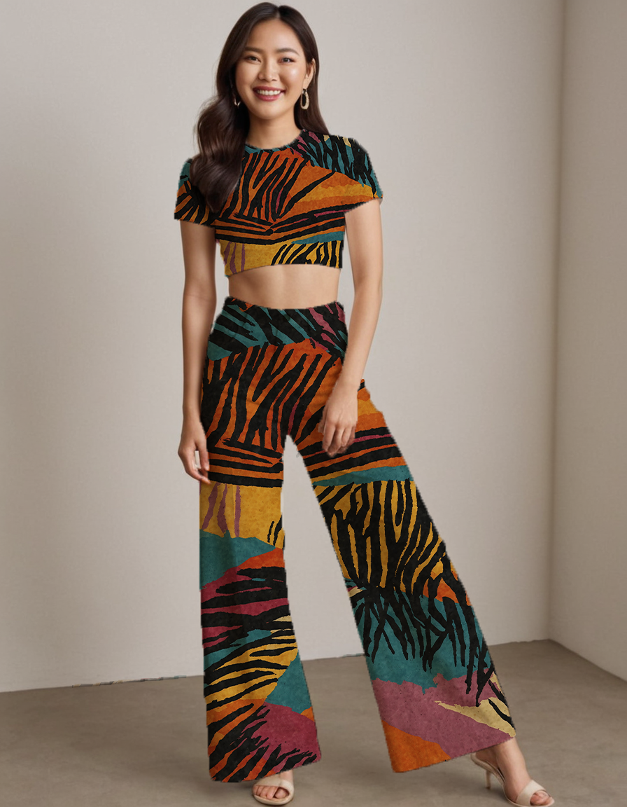 Colorful Animal Print Women's All-Over Print High-Rise Wide Leg Pants