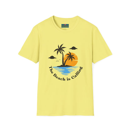 The Beach is Calling: Men’s T-Shirt – Adventure Awaits by the Shore