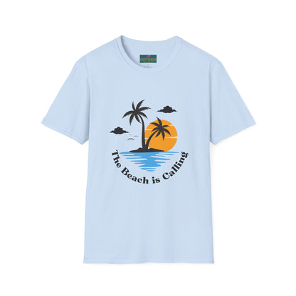 The Beach is Calling: Men’s T-Shirt – Adventure Awaits by the Shore
