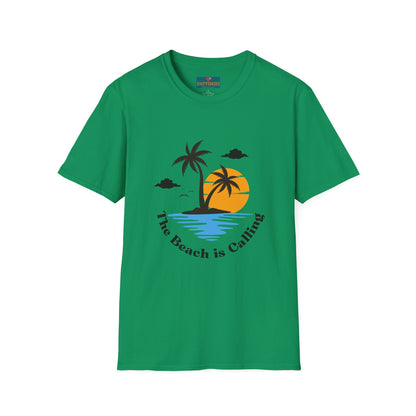 The Beach is Calling: Men’s T-Shirt – Adventure Awaits by the Shore