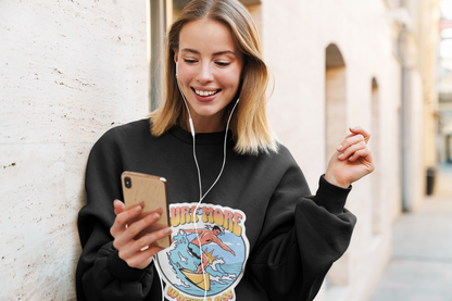 Surf More, Worry Less: Women’s Sweatshirt – Embrace the Waves, Leave Worries Behind