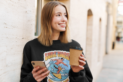 Surf More, Worry Less: Women’s Sweatshirt – Embrace the Waves, Leave Worries Behind