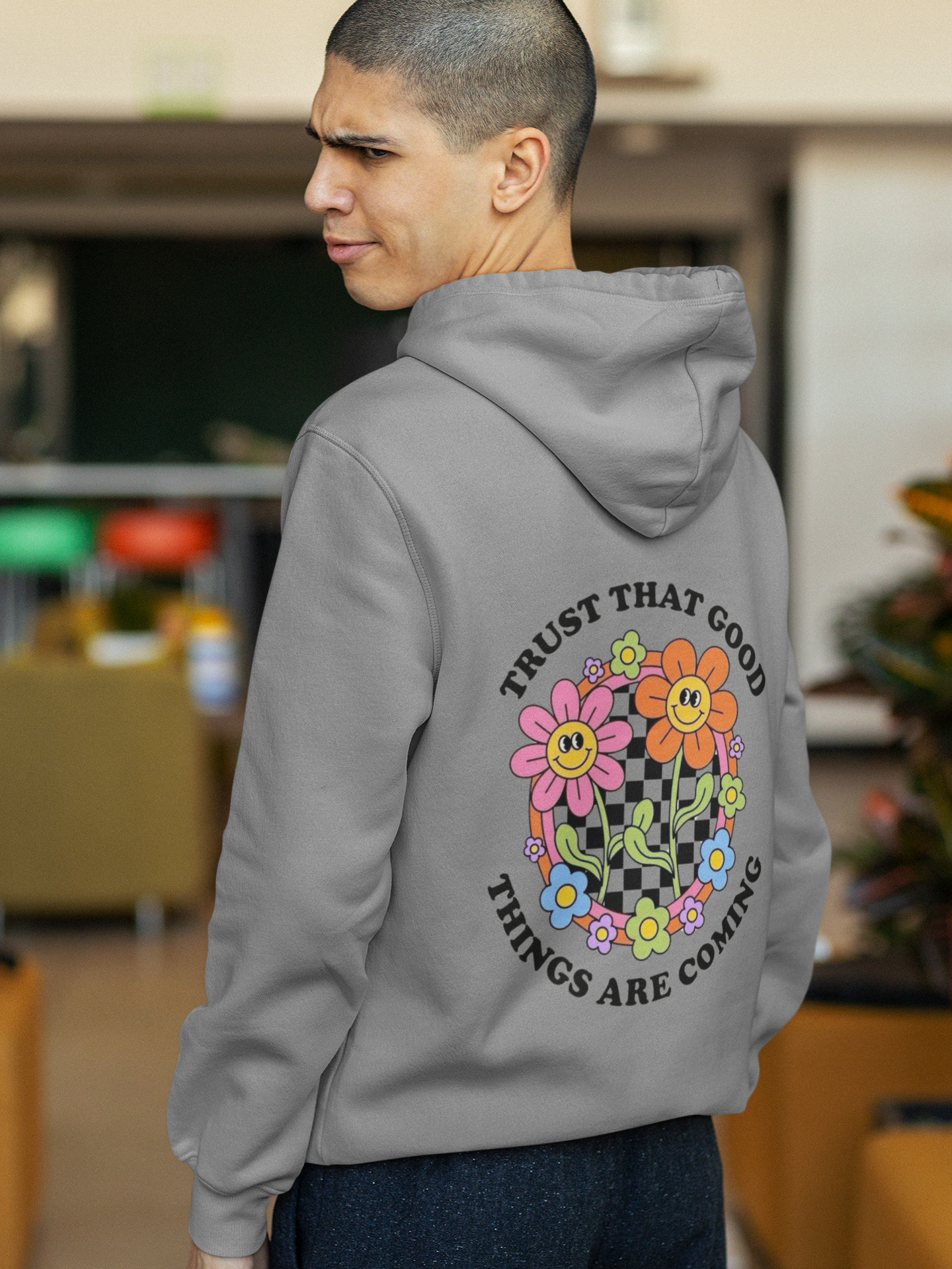Trust Good Things Are Coming: Men’s Hoodie – Believe in the Waves, Embrace the Journey