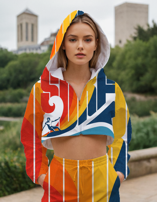Bold classic oversized surf Women's All-Over Print Cropped Windbreaker