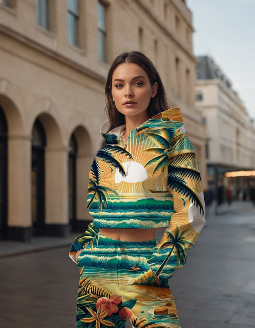 El Zonte Surf Print Women's All-Over Print Cropped Windbreaker