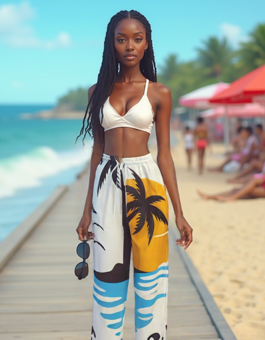 The Beach Is Calling Women's Satin Pajama Pants