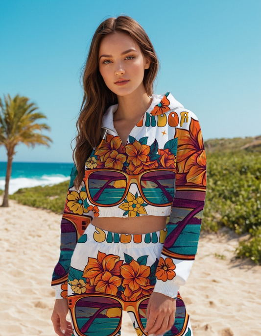 Surf City Women's All-Over Print Cropped Windbreaker