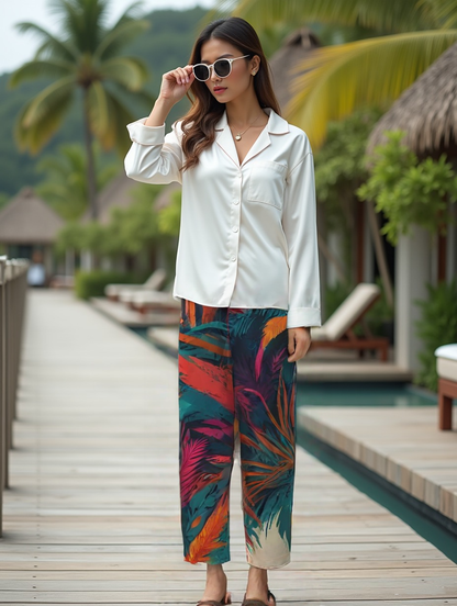 Vibrant neon jungle pattern Women's Satin Pajama Pants