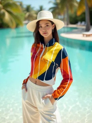 Bold Classic Oversized  Women's All-Over Print Cropped Windbreaker