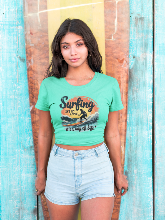 Surfing Is Life: Women’s T-shirt – Ride Waves, Live Passionately