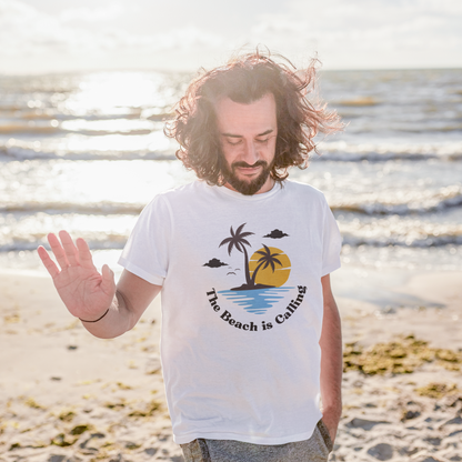 The Beach is Calling: Men’s T-Shirt – Adventure Awaits by the Shore