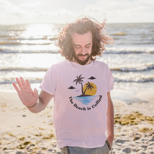 The Beach is Calling: Men’s T-Shirt – Adventure Awaits by the Shore