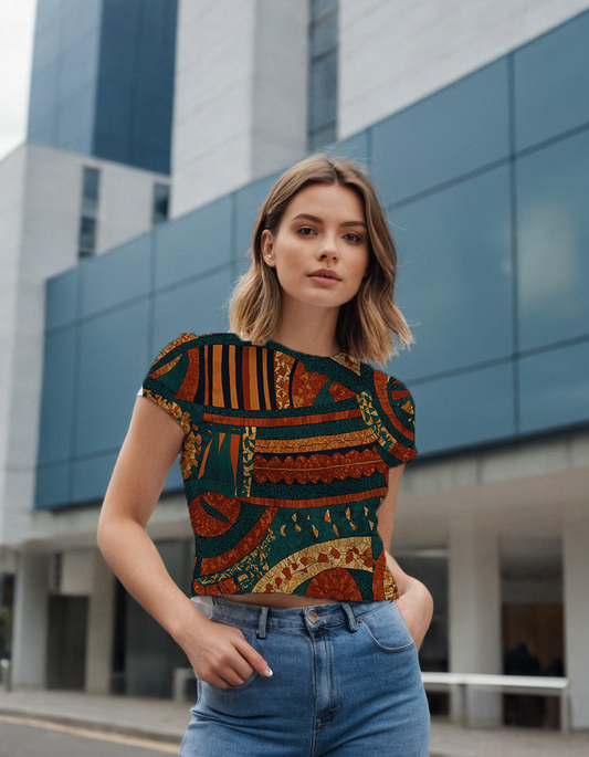 Traditional Nigerian Print Women's All-Over Print Lounge Cropped Tee
