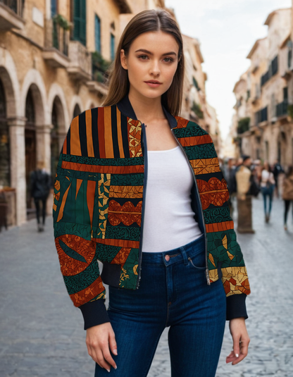 Traditional Nigerian Print Women's All-Over Print Bomber Jacket
