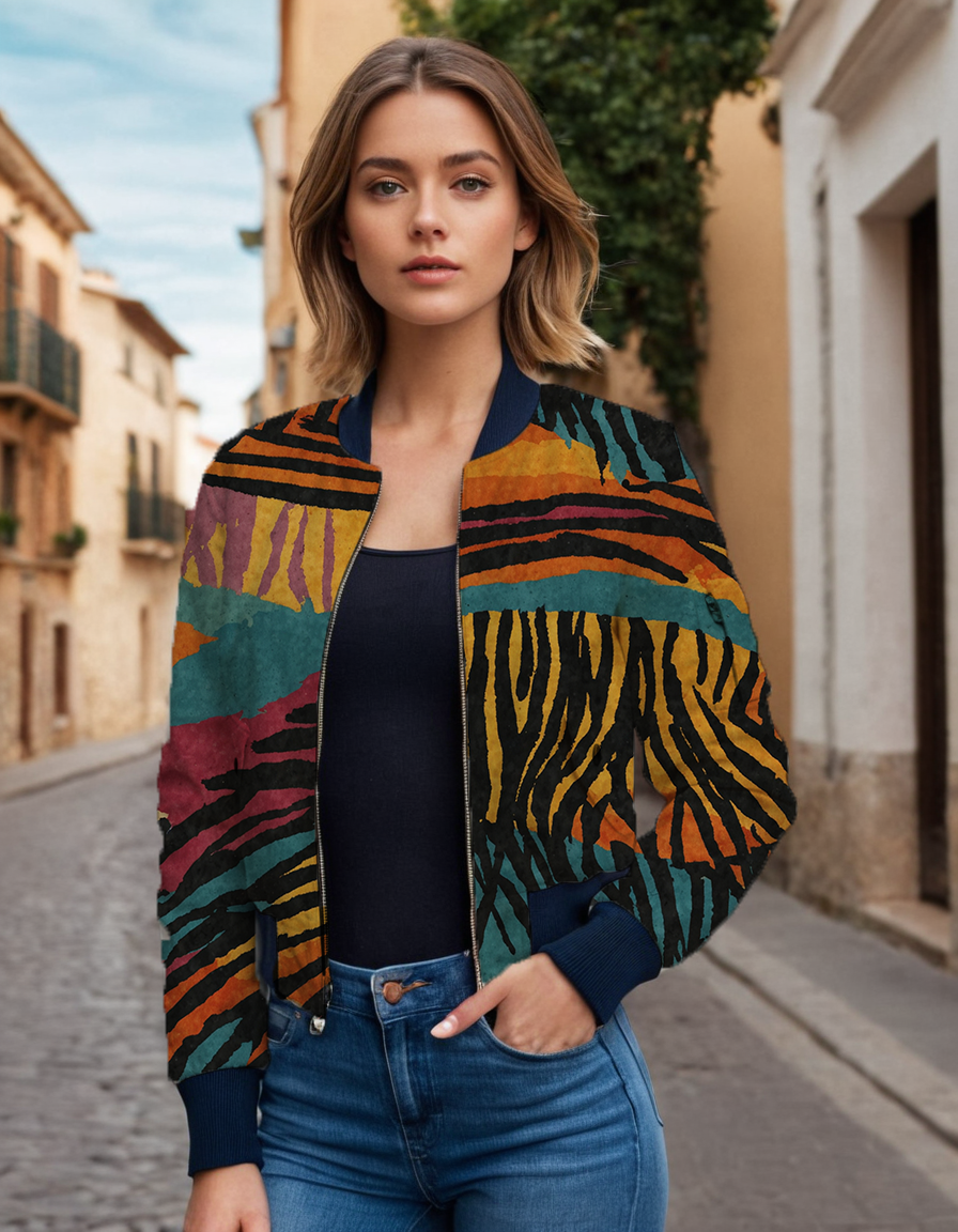 Colorful Animal Print Women's All-Over Print Bomber Jacket