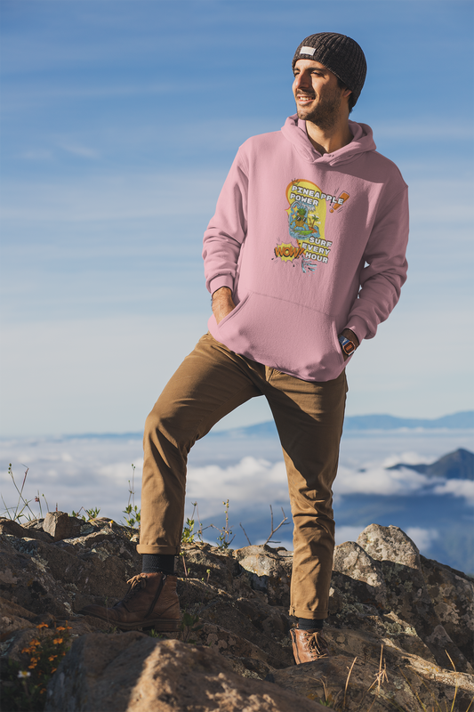 Pineapple Power: Men’s Hoodie – Surf Every Hour, Embrace the Vibe