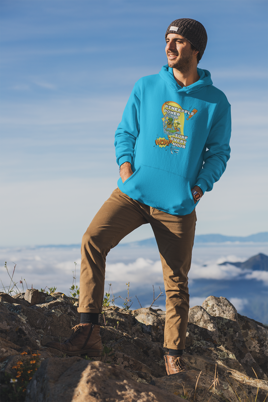 Pineapple Power: Men’s Hoodie – Surf Every Hour, Embrace the Vibe