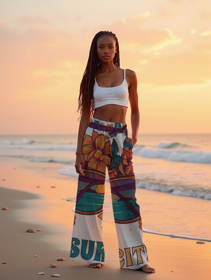 Surf City Women's All-Over Print High-Rise Wide Leg Pants