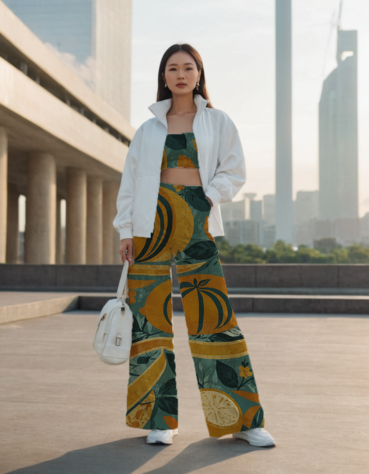 Abstract Italian lemon print Women's All-Over Print High-Rise Wide Leg Pants