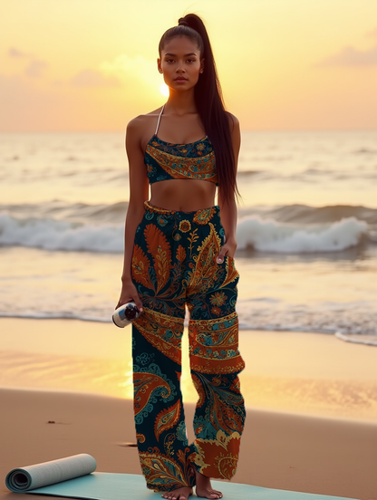 Red and blue paisley print Women's All-Over Print High-Rise Wide Leg Pants