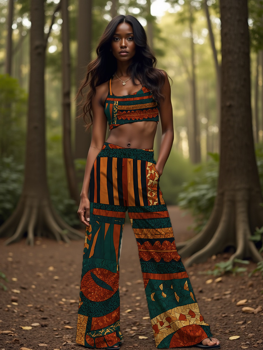 Traditional Nigerian Print Women's All-Over Print High-Rise Wide Leg Pants
