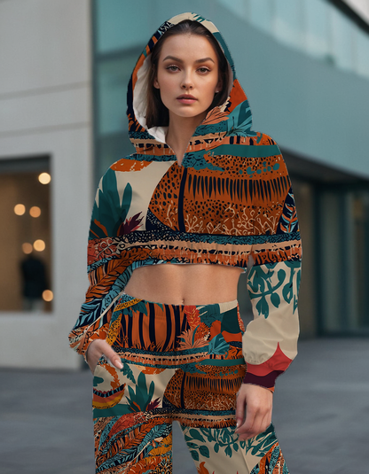 European Classic print Women's All-Over Print Cropped Windbreaker
